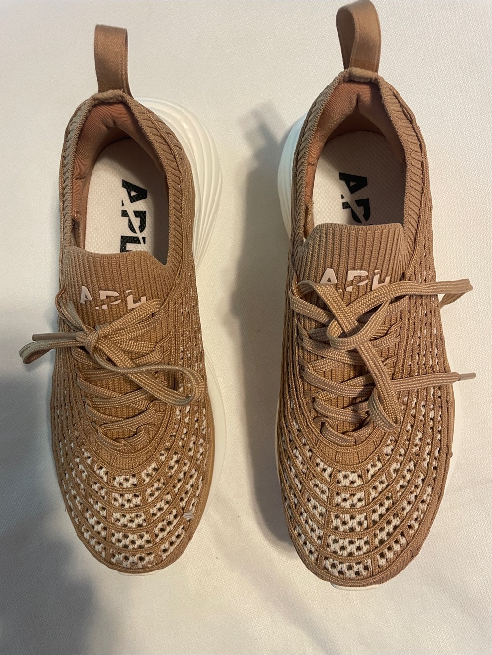 APL TechLoom Knit Sneaker - Tan with White Sole Size 5